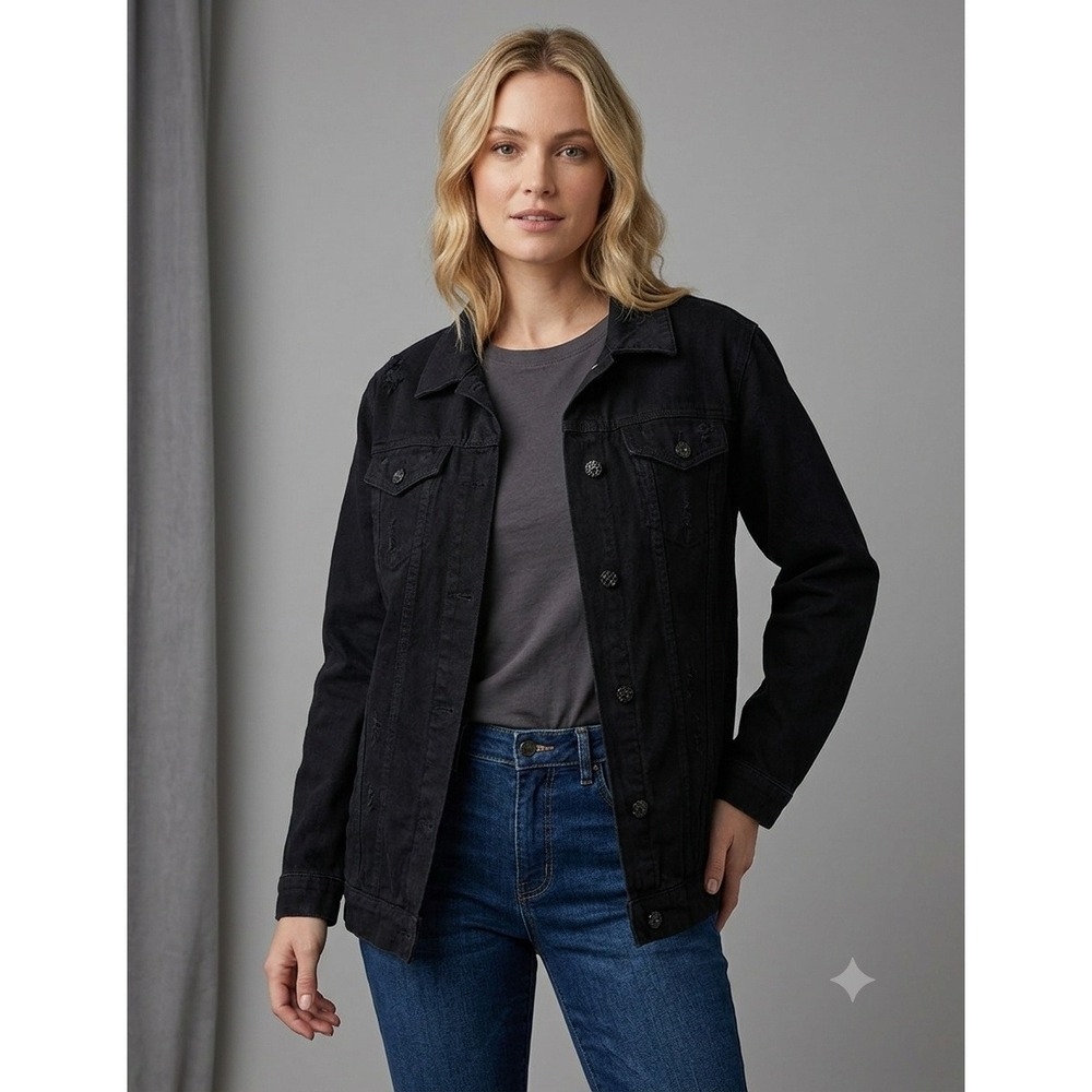 LuLaRoe Denim Jacket Womens Large Black Excellent